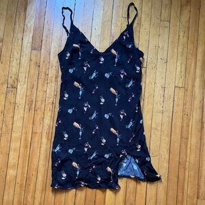 Reformation Black Cocktail Print Mini Dress